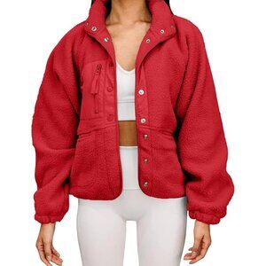 Women's Casual Winter Warm Fleece Faux Fur Red Jacket Coats Lapel Long Sleeve